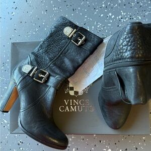 Vince Camuto Black Leather Ankle Boots with Buckles Sz 7.5